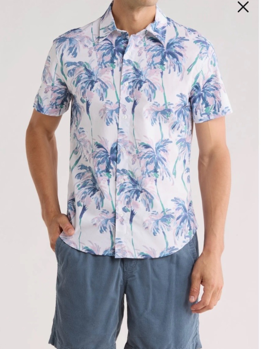 BONOBOS Paradisp Palms Slim Fit Short Sleeve Stretch Cotton Button-Up Shirt -M